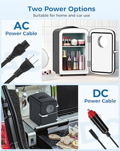 Image of Electactic Mini Fridge for Skincare, 4L /6 Cans Portable Compact Cosmetic Fridge, Desktop Fridge with AC /DC Adapters, Observation Window, Small Cooler and Warmer for Beverage, Makeup, Bedroom, Black