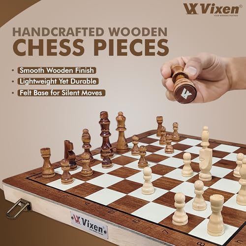 Image of Vixen Strong Magnetic Chess Set | Folding Wooden Chess Board with Secure Grip Chessmen | Travel-Friendly Portable Chess Game for Kids & Adults
