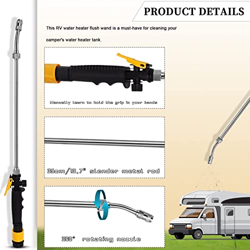 RV Water Heater Tank Rinser, RV Water Heater Flush Wand, Metal Tube Hot