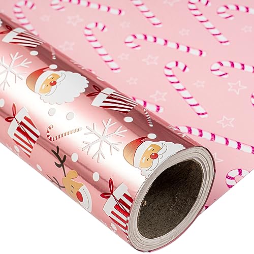 LeZakaa Reversible Christmas Wrapping Paper Jumbo Roll Santa Claus & Candy Cane