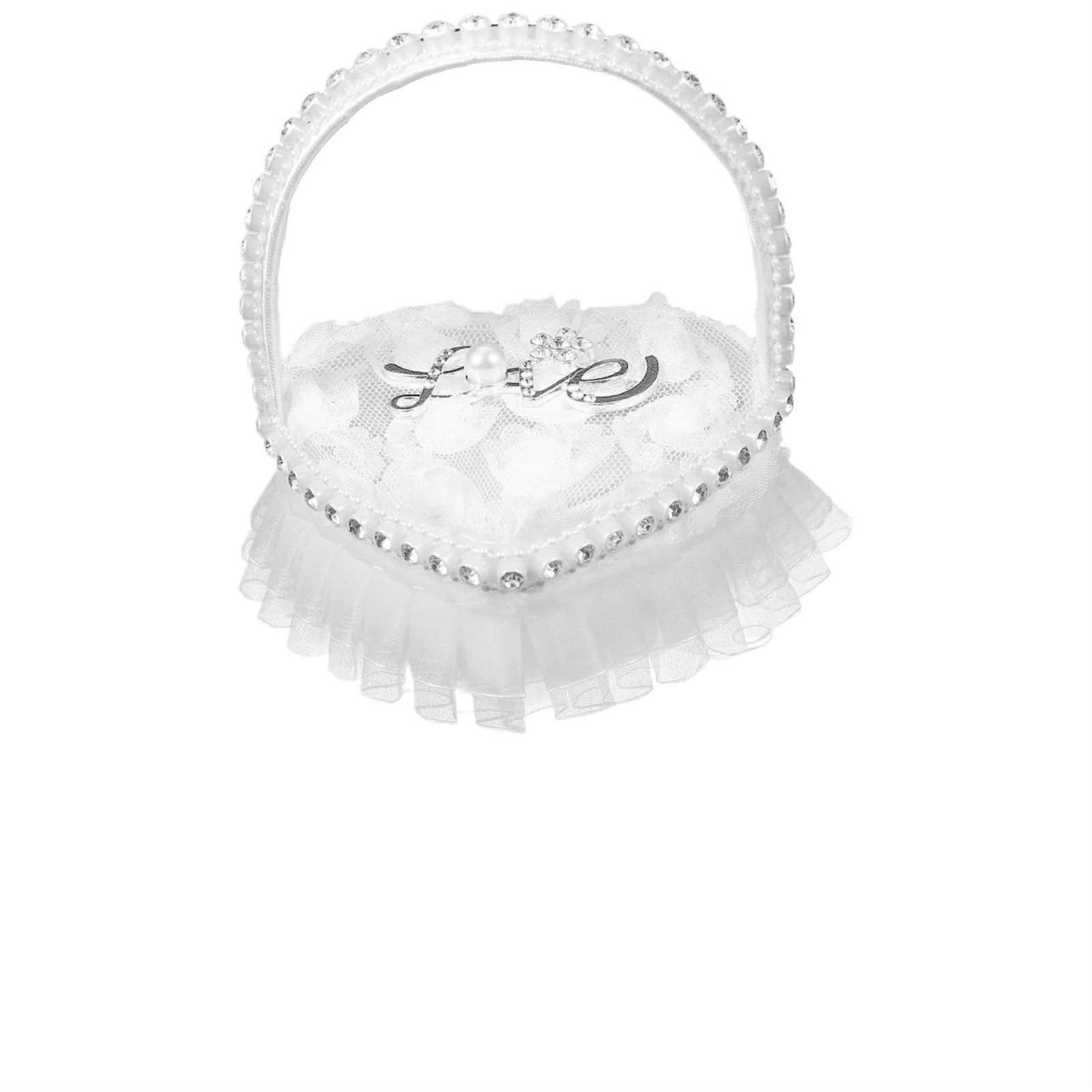 Ringkissen Hochzeit Hochzeit Herzform Spitze Ring Kissen Romantische Verlobungsring Box Halter Mit Griff for Zeremonie(A)