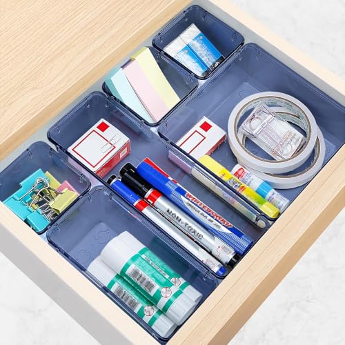 Image of 10 PCS Drawer Organizer Set, 5 Size Bathroom and kitchen organizer Trays | Bathroom and kitchen Drawer cabinet organizer Trays, Clear Storage Bins for Makeup, Jewelry, Utensils and Gadgets