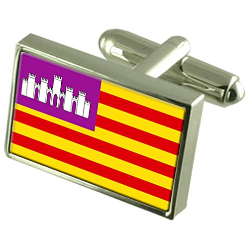 Gemelos de la bandera de Islas Baleares de plata de ley el regalo perfecto para hombres