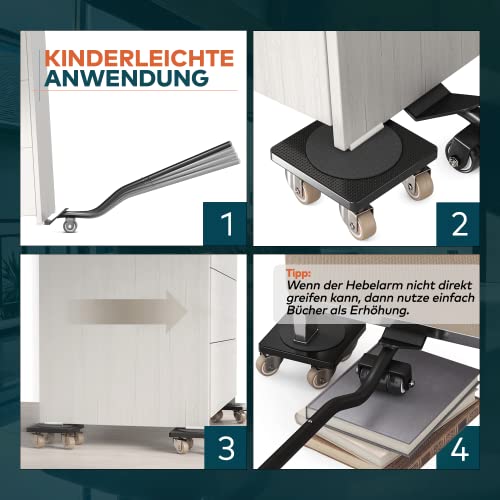 Der Innovative Möbelheber für schwere Möbel von FAIRMO - 4 Möbelroller und 1 Lastenheber (inkl. Anti RUTSCH Pads) - Schonende Transportrollen aus TPE - Möbel Transportroller Set für Umzug (1)