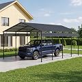 Devoko 12x20 FT Metal Carport, Heavy Duty Car Canopy with Galvanized Steel Roof, Reinforced Base Frame, All-Weather Garage, Outdoor Shelter for Cars, Trucks, Boats, Tractors & RV (Black)