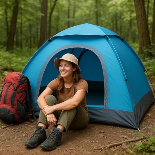 Image of 4 Person Drake Waterproof Outdoor Camping Tent Portable Polyester Picnic Tent Foldable Tent for Picnic /Hiking /Trekking Tent House(Multicolour)