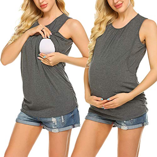 Unibelle – Maglietta premaman a maniche lunghe da donna, per l'allattamento e la gravidanza, abbigliamento casual, taglie: S-XXL C_grigio scuro. S