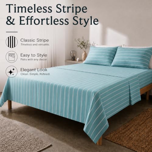 Image of Queen Size Striped Sheets, Deep Pocket Soft & Cooling Bed Sheet Set, 4PC