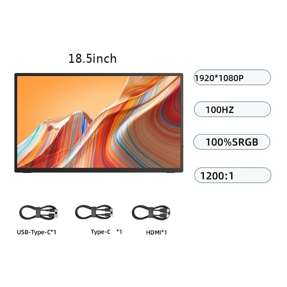 Monitor portatile da 18,5 pollici con schermo secondario for computer audio e video gioco, non touch, 1080HD, 100 Hz Monitor per Smart Working