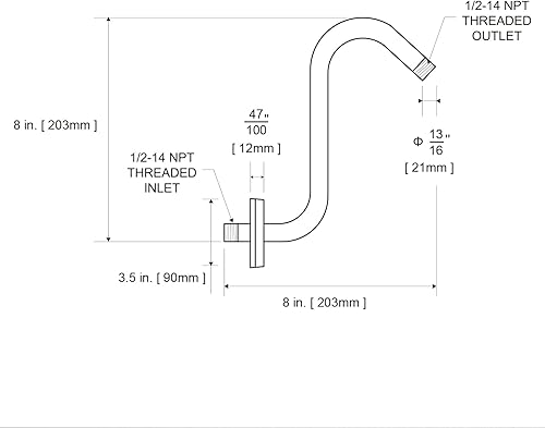 Vista 34 de OFFO Extensión de cabezal de ducha de 12 pulgadas, brazo en forma de S de bronce aceitado con brida, extensión de ducha de cuello de ganso de gran