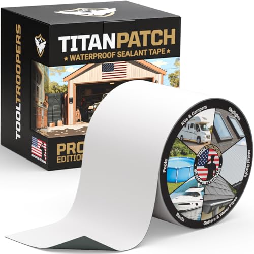 Titan Patch PRO Waterproof Sealant Tape – White 4' x50' – Stops Leaks Fast & Stays Sealed for 15+ Years – Sticks to RVs, Roofs, Pools, Boats, Gutters – Built for Harsh Weather (-40°F to 190°F)