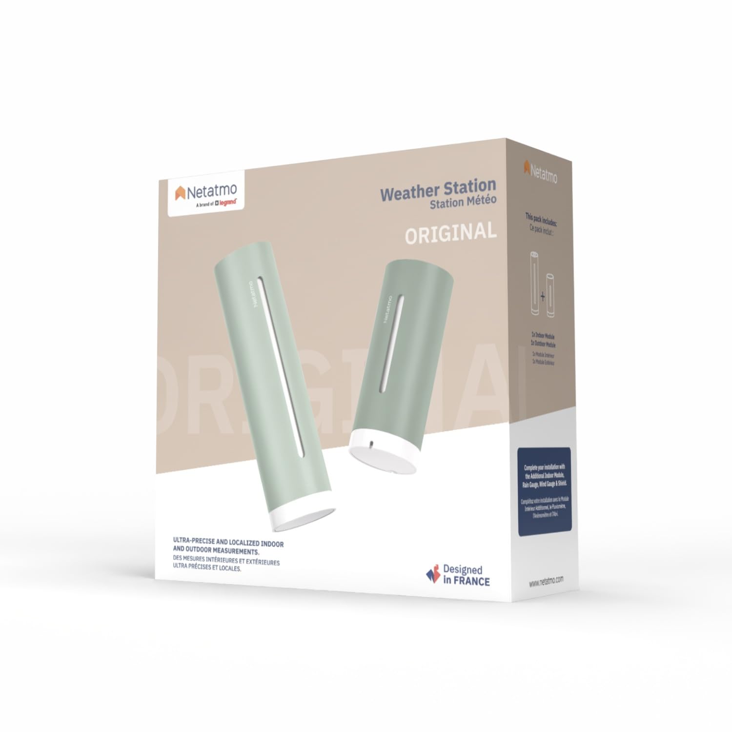 Netatmo Smarte Wetterstation ORIGINAL 2. Gen Mint – WLAN Innen & Außensensor, Temperatur, Luftfeuchtigkeit, Luftqualität, Pollenflug (Baumpollen), UV-Index, Apple, Alexa, Apple Home, Google