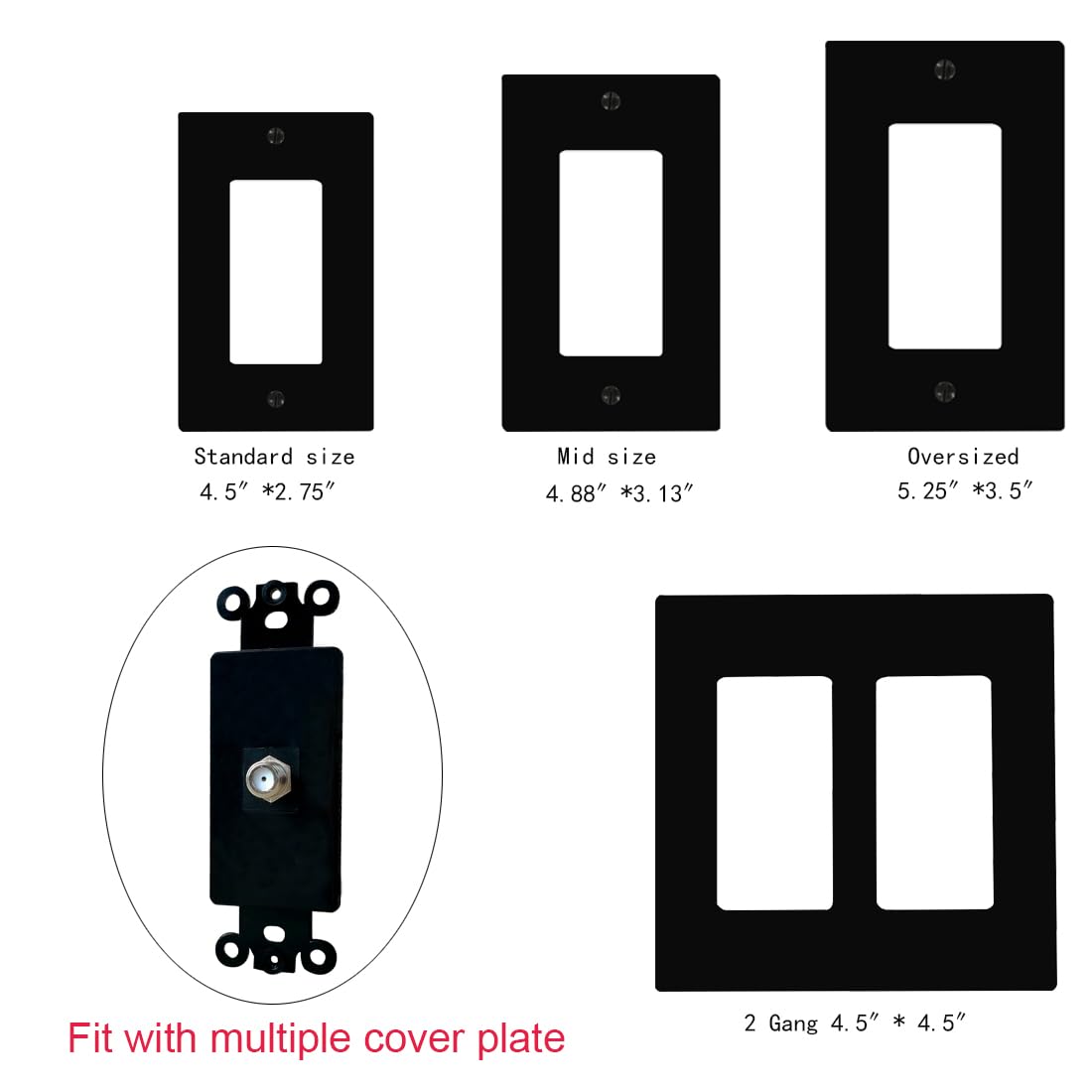 1 Port Coax Cable Wall Plate Glossy Black Single Gang Coaxial Cable - View #3