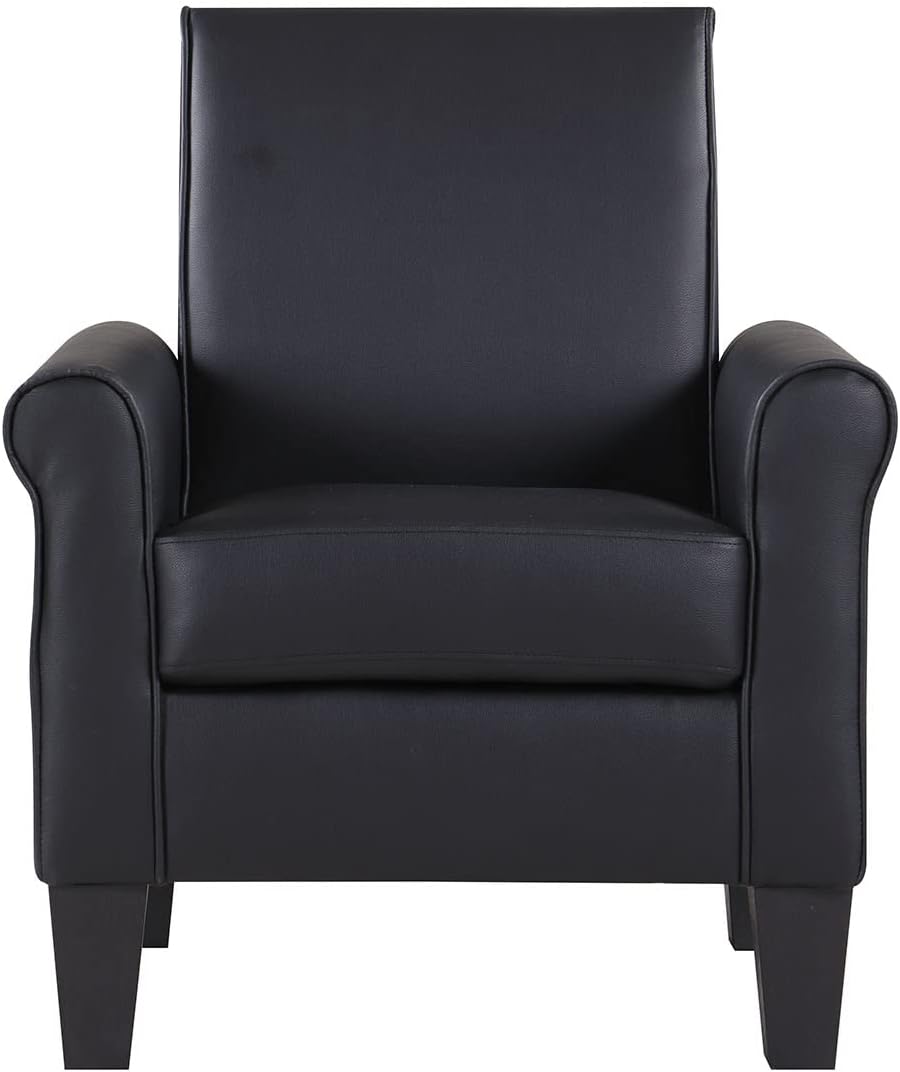 Lohoms Faux Leather Accent Chair Set of 2, Mid Century Modern Living Room Chair, Upholstered Comfortable PU Leather Armchair for Bedroom, Office or Waiting Areas-Black
