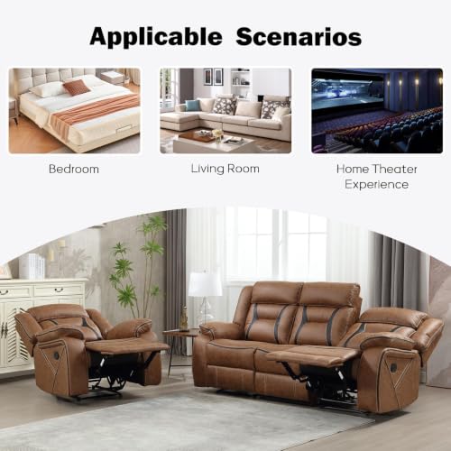 Image of EBELLO Faux Leather Recliner Sofa Furniture Set for Living Room, 1 Recliner Chairs, Two 3 Seat Reclining Sofa Couch Set for Meeting Room, Brown