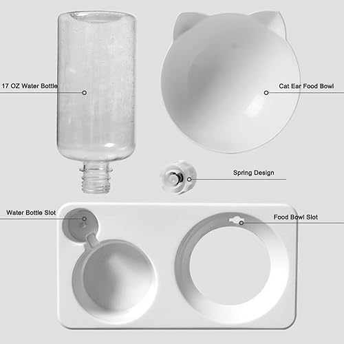 Miniatura 5 de Botella de agua automática para mascotas 2 en 1 con cuenco de comida para perros pequeños o medianos y gatos conejo en blanco