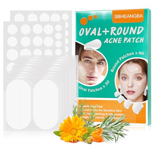 Acne Patches for Face (80 Count) , Round+Oval Five Sizes Pimple Patches Hydrocolloid Zit Patches For Face, Absorbing Hydrocolloid Spot Treatment Fast Healing, Blemish Cover, Hydrocolloid Acne Patch