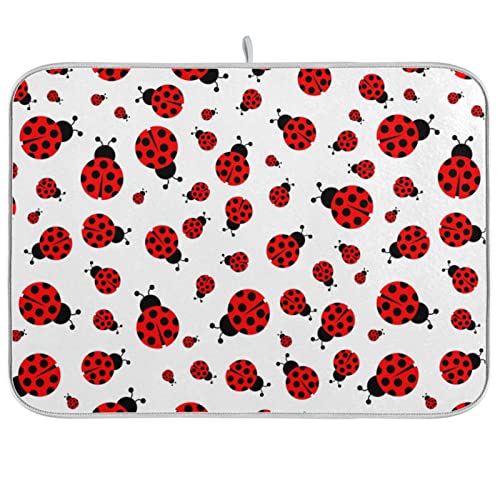 ZzWwR Ladybug Absorbent Dish Drying Mat Microfiber Kitchen Decor Countertop Table Protector Multi-Purpose Counter Rack Sink Drainer Pad?16 x 18 Inches)