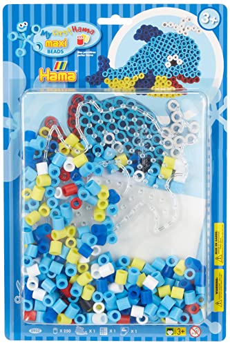 Hama Perlen 8932 Set Wal mit ca. 250 bunten Maxi Bügelperlen mit Durchmesser 10 mm, Stiftplatte in transparent, inkl. Bügelpapier, kreativer Bastelspaß für Groß und Klein