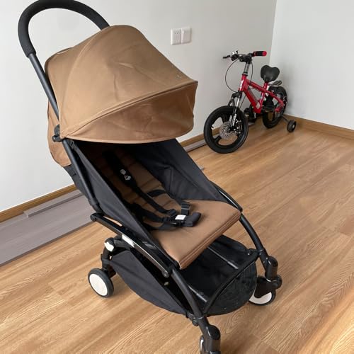 Image of Baby Stroller Seat Cushion and Canopy Compatible with Babyzen YOYO 2 and YOYO+, Pushchair Accessories Replacement Kit, Waterproof Double-Layer Fabric (Coffee Color)