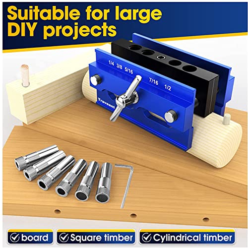 TRAVEANT Self Centering Dowel Jig kit, Drill Guide Bushings Set, Wood Working Tools Drill and Accessories, Adjustable Width Drilling Guide Power Tool Accessory Jigs Tools for Men (Klein Blue) - Thumbnail 2