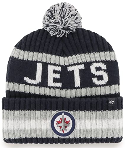 47 NHL Unisex-Adult Team Color Officially Licensed Primary Logo Bering Sport Knit Cuffed Pom Beanie Cold Weather Hat - Winnipeg Jets Navy