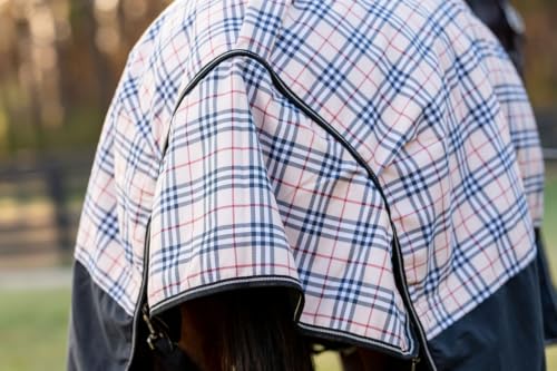 Image of TuffRider Comfy 1200 D Medium Weight 200 GMS Standard Neck Blanket- Beige and Black Plaid- 72