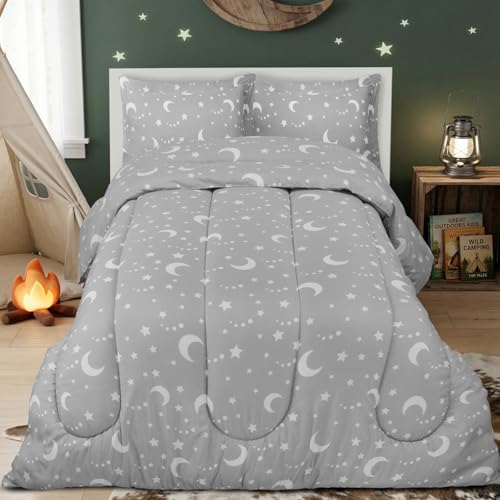 Utopia Bedding Moon Star Kids Comforter Set with 2 Pillow Shams, 3 Piece Soft Microfiber Twin Bed Comforter with Pillow Shams, Printed Kids Bedding for Boys and Girls, Breathable,Easy Care