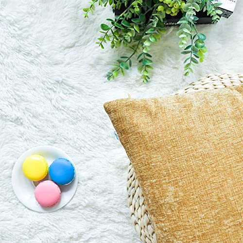 Image of CaliTime Pack of 2 Cozy Throw Pillow Covers Cases for Couch Sofa Home Decoration Solid Dyed Soft Chenille 12 X 12 Inches Gold