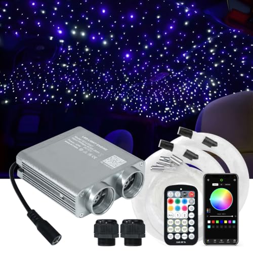 Image of AMKI Dual Color 32W 1000pcs*0.03in*13.1ft Starlight Headliner Kits Twinkle+Sound Activated 4Lamp Beam Starlight Box APP /Remote Control Car Home Decor
