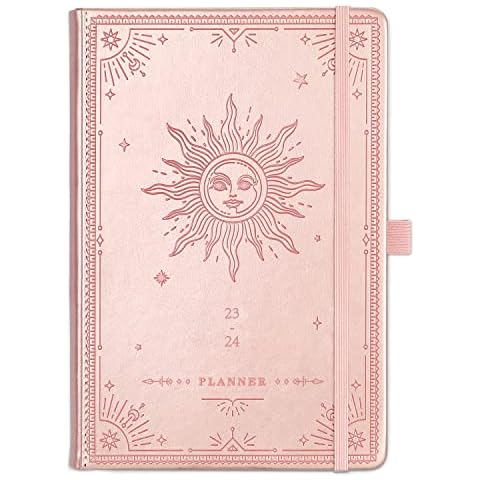 2023 Diary - Diary 2023 Week to View, January 2023 - June 2024, Premium Leather Cover, Gold Stamp, Accordion Pocket, Gift Box, 25 Note Pages, Pink Cover