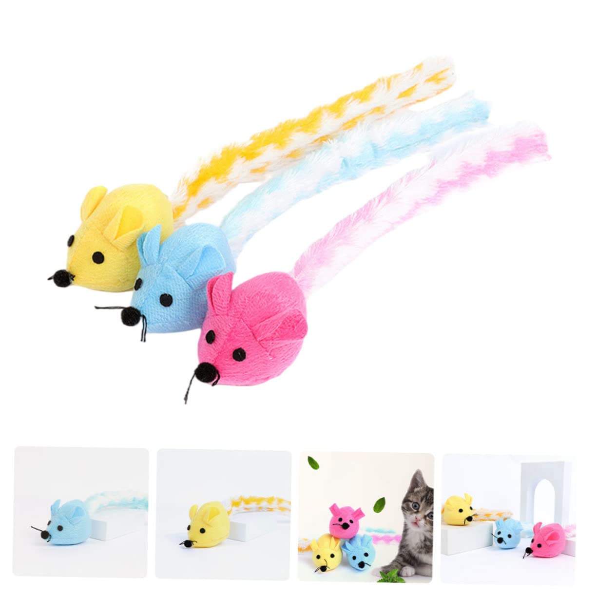 Happyyami 15pezzi Giocattoli Peluche Per Gatti Di Topi Colorati Per Stimolazione Indoor Giocattoli Con Gatta Per Attività e Divertimento Feline