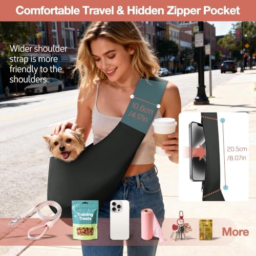 YUDODO Dog Sling Carrier for Small Dogs, Lightweight Crossbody Pet Bag | Safety Strap Included, Pocket Storage, Machine Washable, Comfortable Travel & Outdoor Fashion Sling, 4-10lbs, Black - Image 3