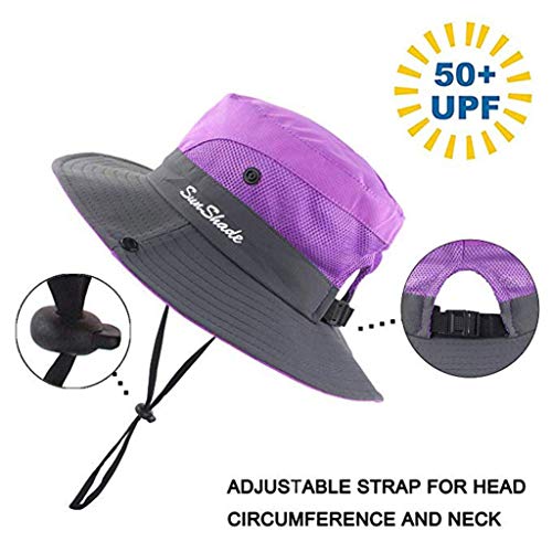 Kids Girls Ponytail Summer Sun Hat Wide Brim UV Protection Bucket Beach Cap…4