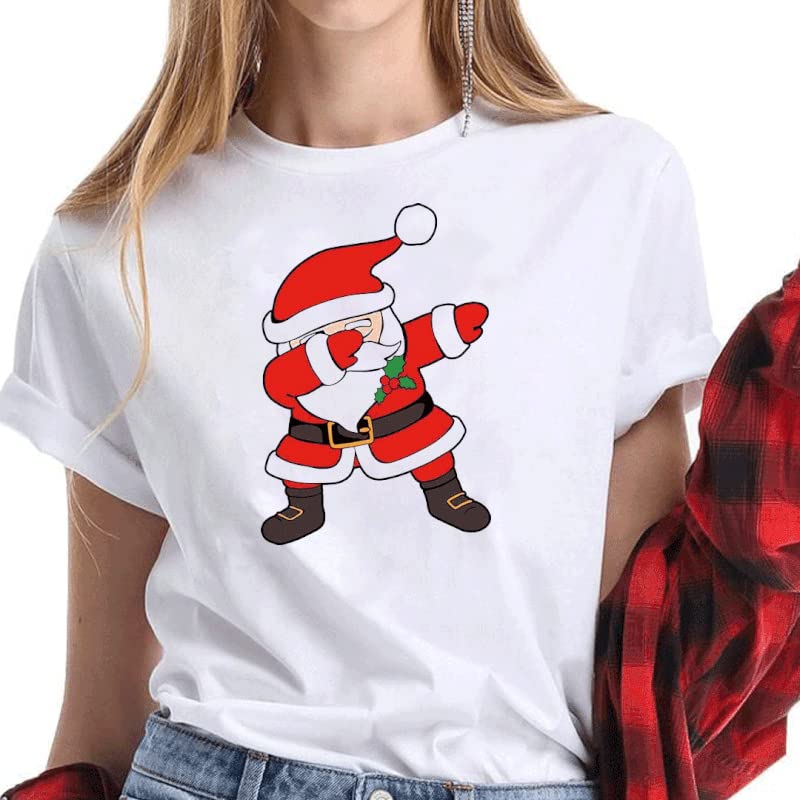 RON Brando Santa Claus Print Design White Color Round Neck Half-Sleeve Polycotton T-Shirt for Woman/Girls