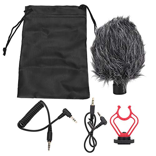Bicaquu 3.5mm Cardioid Pickup Pattern Microphone for Phone/Camera with Windproof Wool Cover