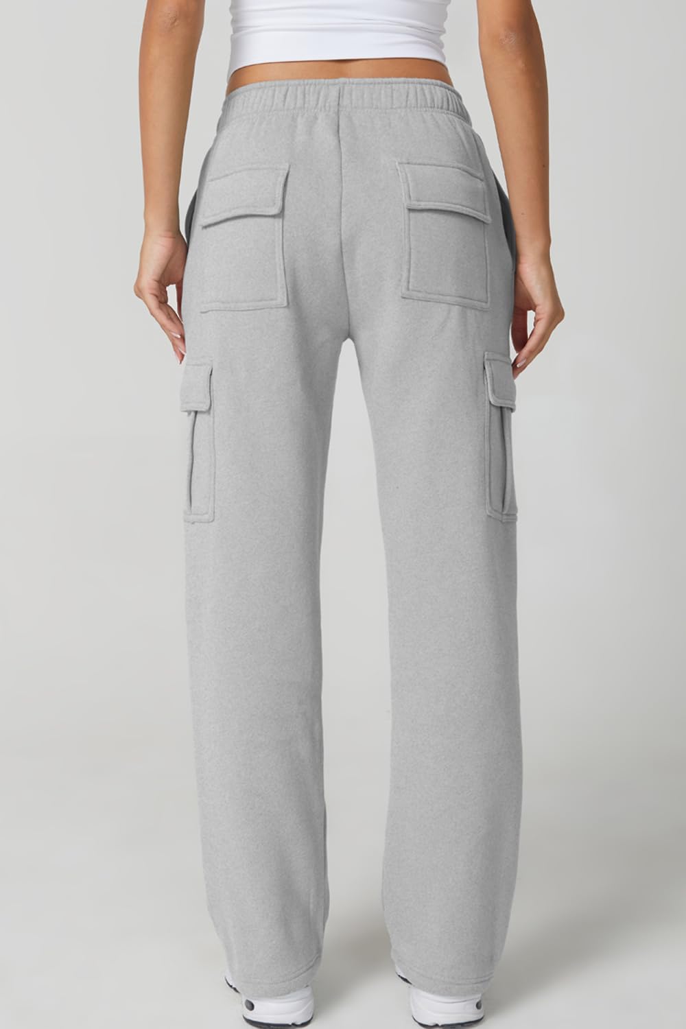 QINSEN Pantalones deportivos holgados de cintura media para mujer, pantalones largos de forro polar con bolsillos