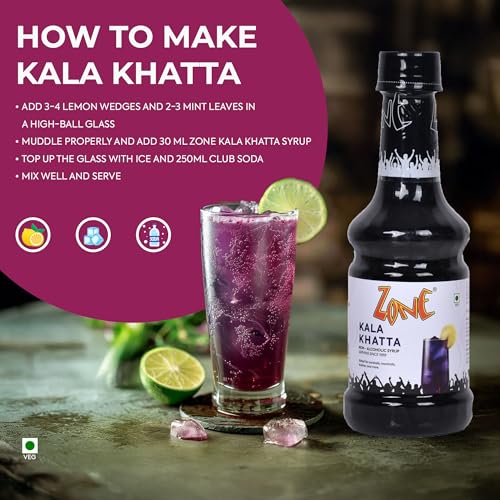 Image of Zone Kala Khatta syrup 300ml | Nostalgic Tanginess with a Modern Twist | Ideal for Mocktails, Cocktails, Lemonades, Iced Teas & More | 35+ Flavours (Pack of 3)