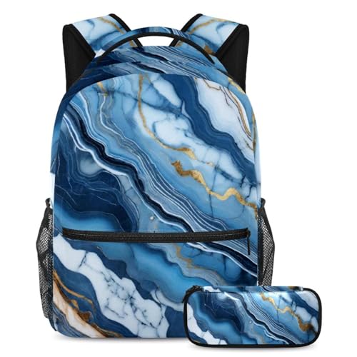 Cartable enfant bleu marbre lot de 2 pour une rentrée scolaire primaire stylée et organisée