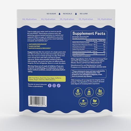 Image of Hi-Lyte K1000 Electrolytes Powder Packets Orange, 30 Servings - 1000mg Potassium + Magnesium, Sodium, Trace Minerals - 0 Carbs, 0 Sugar