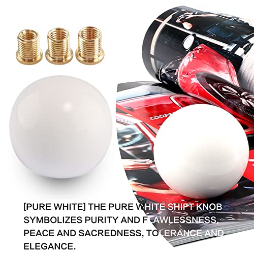 Yiuiy Round Ball Shift Knob Universal Gear Shift Knob 5 6 Speed For Manual Automatic Vehicles With Adapters (Pure White) #TOP4