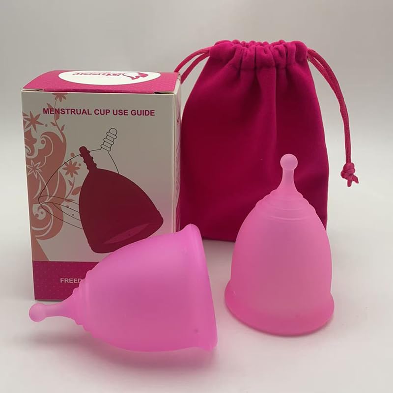 Copas menstruales reutilizables (tamaño opcional), copas menstruales, alto flujo y bajo flujo, productos de higiene femenina (rosa (2 piezas), L (código))