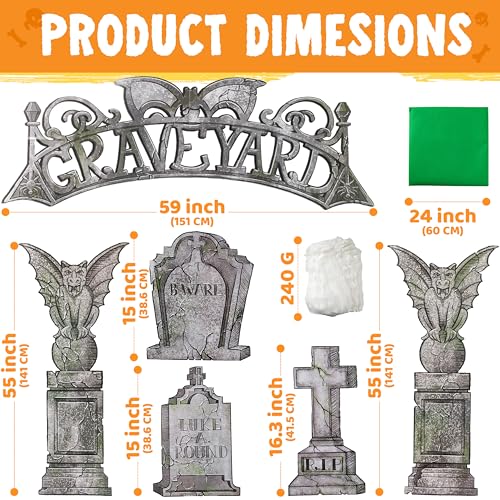 Image of JOYIN Halloween Tombstone Trunk or Treat Car Garage Decoration Outdoor with Gargoyles, Arch Monument, Spider Web and Non-Woven Fabric for Entryway Archway Haunted House Decor
