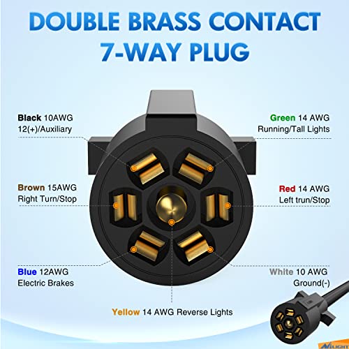 Image of Nilight Heavy Duty 7 Way Inline Trailer Plug Extension 8FT w /Junction Box | Waterproof 7Pin RV Round Wiring Harness Extend Vehicle and Trailer Side Towing Car Color Coded for Campers Caravans Vans