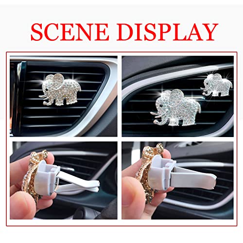 Image of Rhinestone Elephant Car Air Vent Clip, 2PCS Bling Crystal Elephant Car Diffuser Air Conditioner Outlet Decoration Charms, Cute Auto Diamond Decoration Interior Accessories for Women Style E