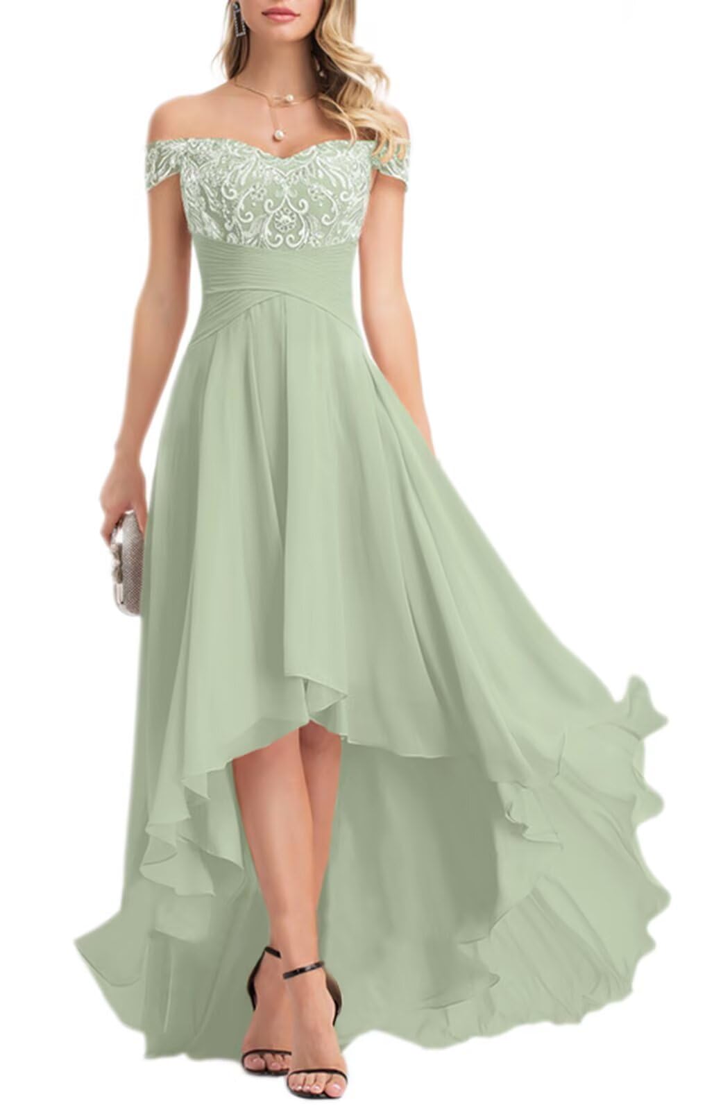 Chiffon Mother of The Bride Dress for Women 2025 Off The Shoulder High Low Pleated Formal Gowns