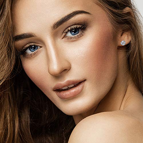 14k real solid Yellow Gold white cz Stud chunky Earrings for women Cubic Zirconia with 14k gold silicone earring flat backs2