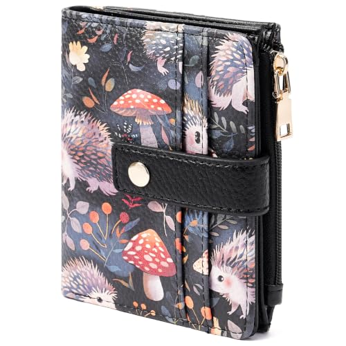 Image of GOIACII Small Wallet for Women Leather Bifold Zipper Coin Pocket RFID Blocking Cute Credit Card Holder Hedgehog Print