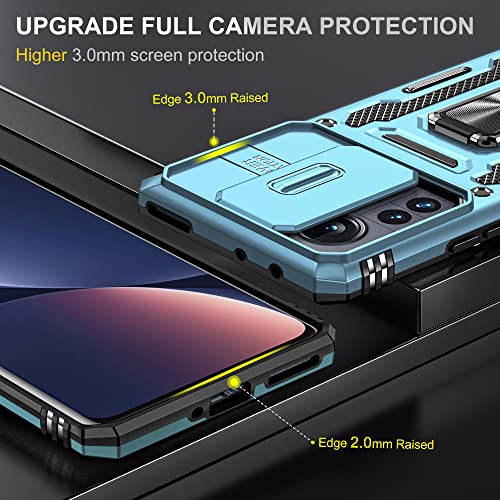 Image of Slide Camera Cover with Ring Holder Mobile Phone Case Cover for Xiaomi 12 Pro /Mi 12 Pro (Blue)
