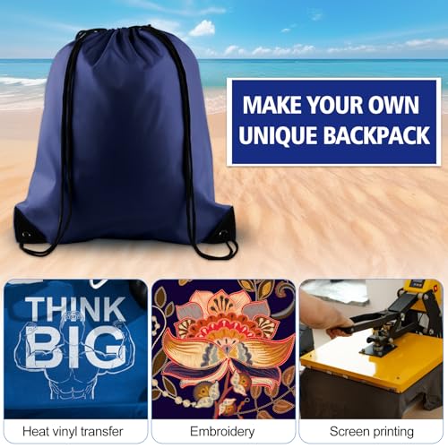 Image of KUUQA 50Pcs Navy Blue Drawstring Backpack Bulk Drawstring Bags String Bags Storage Bags Gym Backpack for Sport Gym Traveling